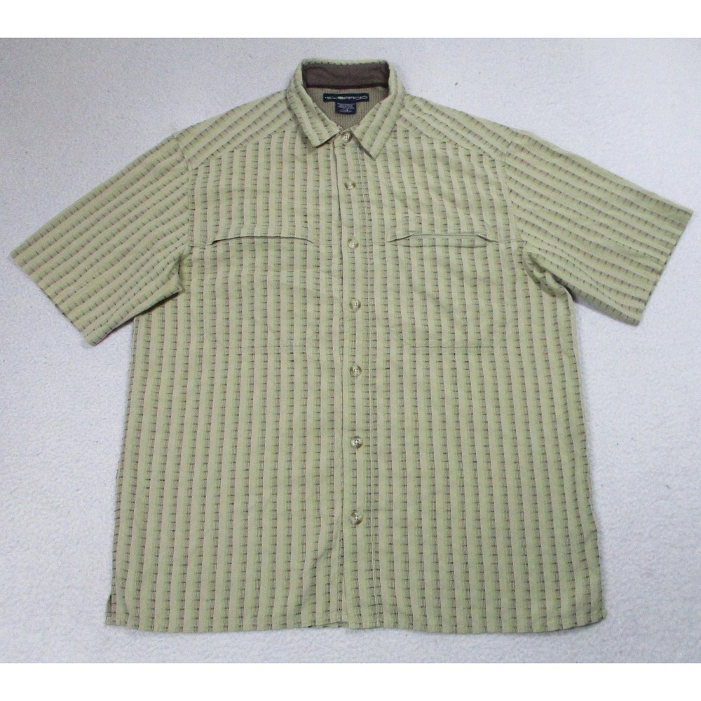 ExOfficio Shirt Mens‎ Large Beige Green Short Sleeve Travel Button Front Outdoor